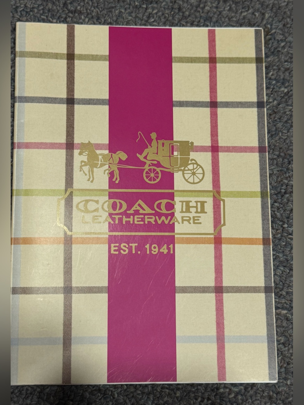 Coach Novelty Plaid Notebook in Pink, Cream & Gold Horse and Carriage Logo